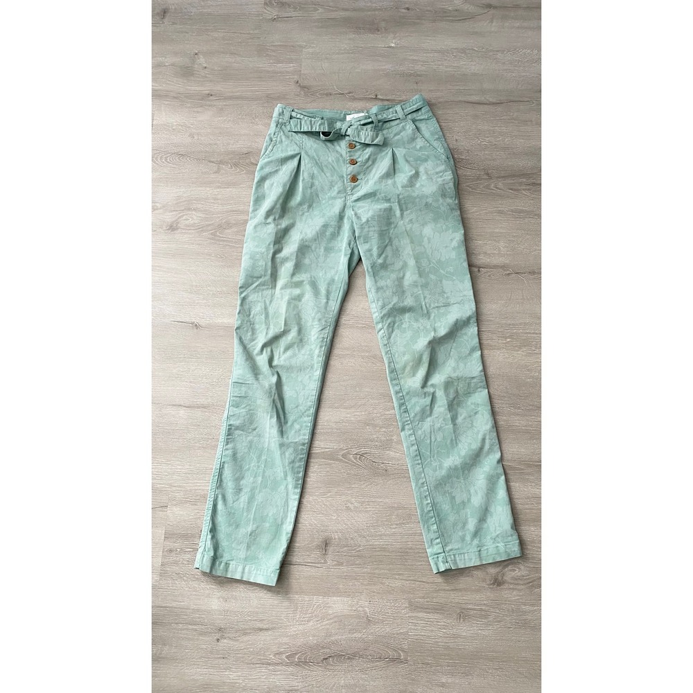 Sundance Sage Green‎ Floral Jacquard Button Fly Tie Waist Straight Leg Pants 2